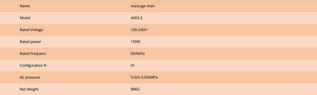 Massage Chair iRest A603 info