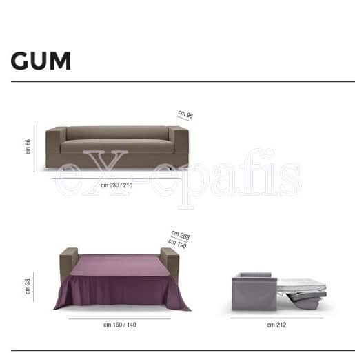 καναπές κρεβάτι Gum noctis διαστάσεις