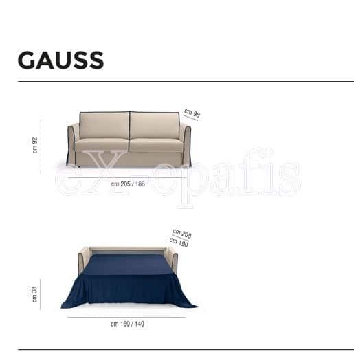 καναπές κρεβάτι gauss noctis διαστάσεις