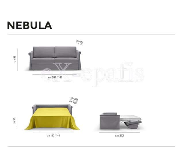 καναπές κρεβάτι nebula noctis διαστάσεις