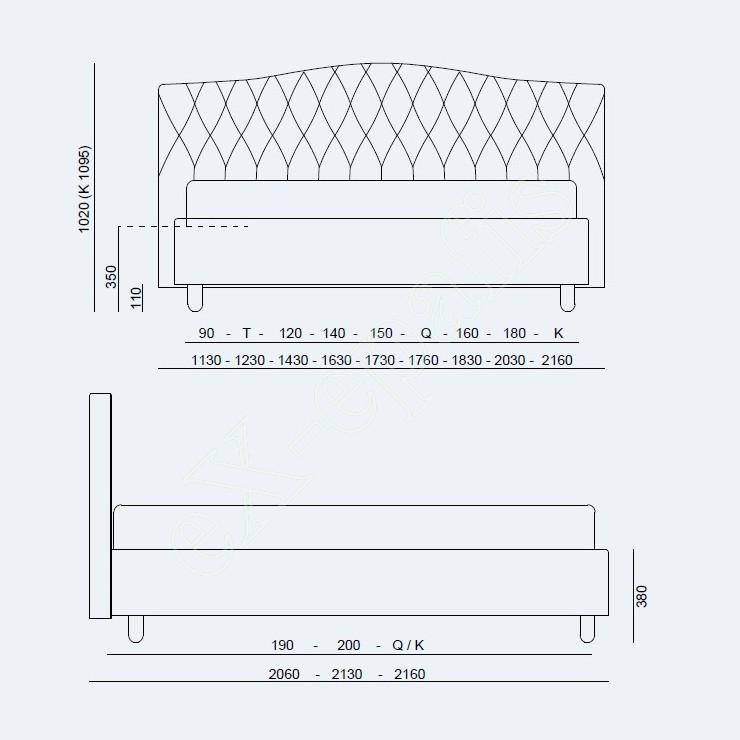Κρεβάτι Dream Capitonne Project Noctis - Διαστάσεις