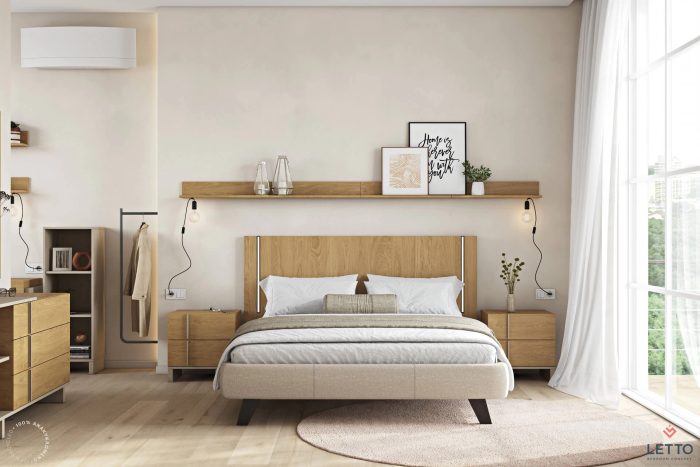 Wooden Bed Mod Led and Fabric Base S-Letto 160x200