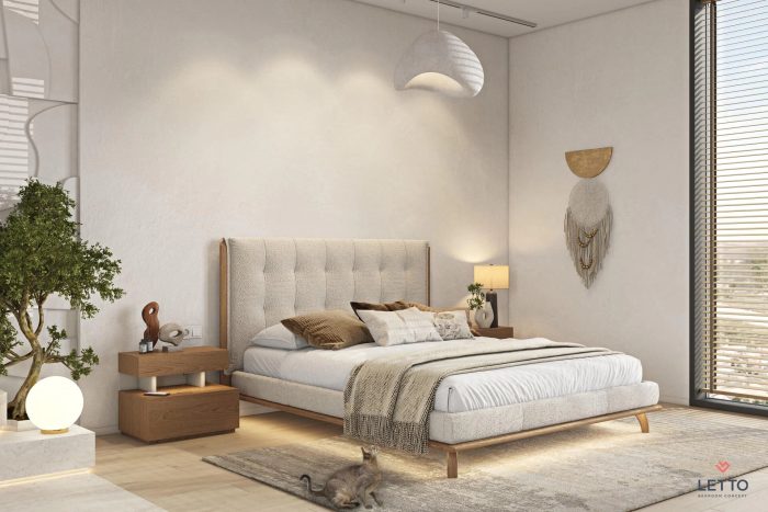 Solid Wooden Bed Ascott S-Letto With Fabric in base