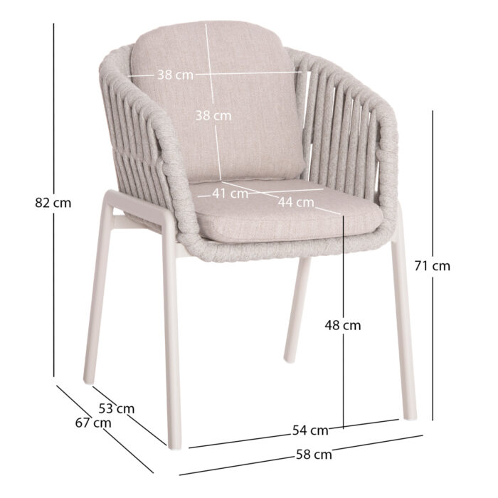DINING ARMCHAIR EOS SM6212.02 CREAM WHITE ALUMINUM-BEIGE STRAPS & OLEFIN FABRIC 65x62x80Hcm. - Image 2
