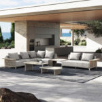 MULTIFORM OUTDOOR LOUNGE SET 6PCS AURORA SM6170 IVORY ALUMINUM-BEIGE WICKER-SINTERED STONE - Image 2