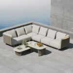 OUTDOOR LOUNGE SET 6PCS SERIES NEXUS SM6178 ALUMINUM-TWISTED RATTAN-TEAK-SINTERED STONE - Image 2