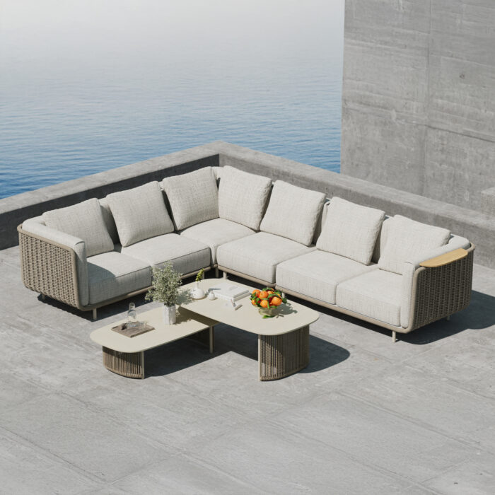 OUTDOOR LOUNGE SET 6PCS SERIES NEXUS SM6178 ALUMINUM-TWISTED RATTAN-TEAK-SINTERED STONE - Image 2