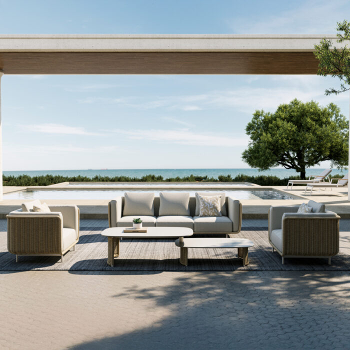 OUTDOOR LOUNGE SET 4PCS SERIES NEXUS SM6179 ALUMINUM-TWISTED RATTAN-SINTERED STONE - Image 2