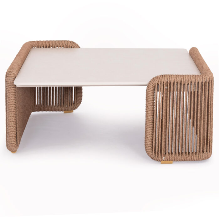ALUMINUM COFFEE TABLE SERIES DESTINY SM6171 WICKER ROPE-SINTERED STONE TOP 88x88x39,5Hcm. - Image 2