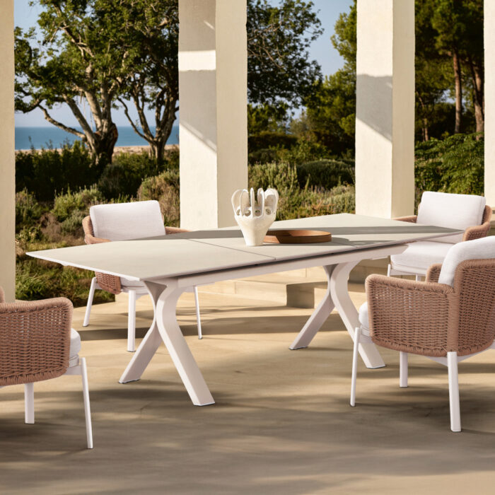 EXPANDABLE ALUMINUM DINING TABLE ANDROMEDA (L) SM6184 FRAME & SINTERED STONE TOP IN IVORY COLOR 240-300x100x76.5H - Image 2