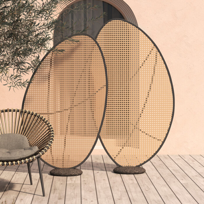 ALUMINUM SCREEN DIVIDER KOMORABI (S) SM6181 ANTHRACITE FRAME-WICKER IN BEIGE 108x33x169Hcm. - Image 2