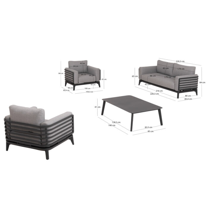OUTDOOR LOUNGE SET 4PCS ORION SM6192.01 DARK GREY ALUMINUM & GREY OLEFIN - Image 2