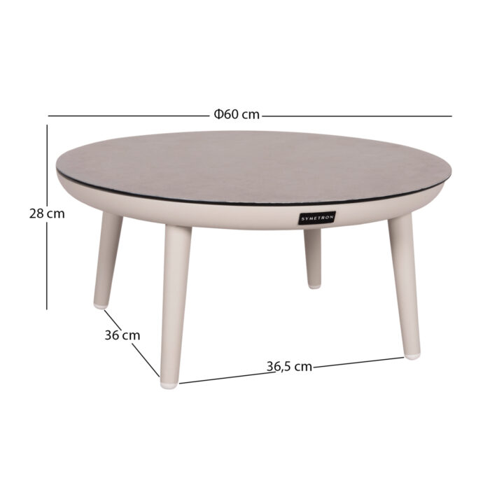 OUTDOOR COFFEE TABLE ROUND ZODIAC SM6214.02 CREAM WHITE ALUMINUM & GREY 3D PRINT GLASS TOP-Φ60x28Hcm. - Image 2