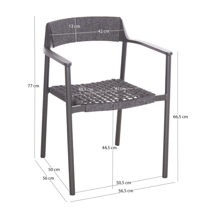 DINING CHAIR HELIA SM6200.01 DARK GREY ALUMINUM & P.E.ROPE 57x56.5x76.5Hcm. - Image 2