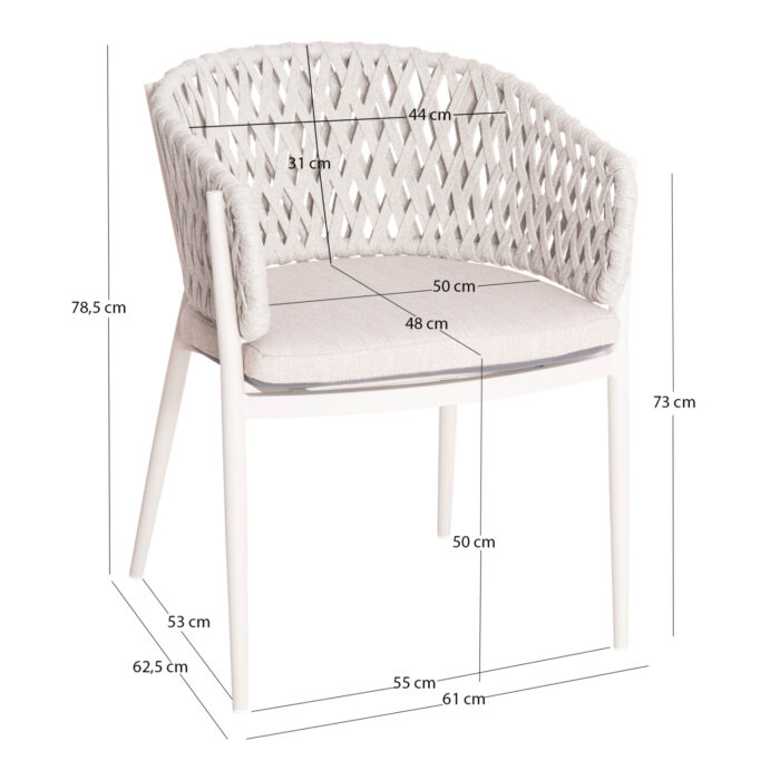 DINING CHAIR CAMELLIA SM6209.02 CREAM WHITE ALUMINUM-BEIGE P.E. ROPE & OLEFIN CUSHION - Image 2