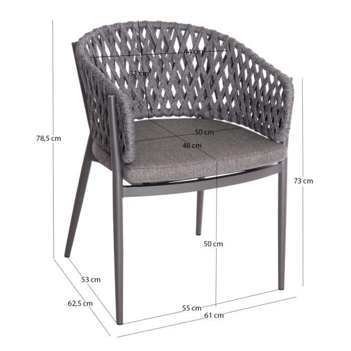 DINING CHAIR CAMELLIA SM6209.01 DARK GREY ALUMINUM-P.E. ROPE-OLEFIN CUSHION - Image 2
