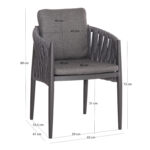 DINING ARMCHAIR KWEEN SM6210.01 DARK GREY ALUMINUM-P.E.STRAP ROPE-OLEFIN FABRIC 59x60x76Hcm. - Image 2