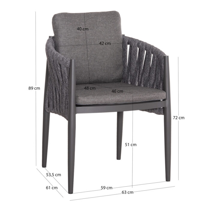 DINING ARMCHAIR KWEEN SM6210.01 DARK GREY ALUMINUM-P.E.STRAP ROPE-OLEFIN FABRIC 59x60x76Hcm. - Image 2