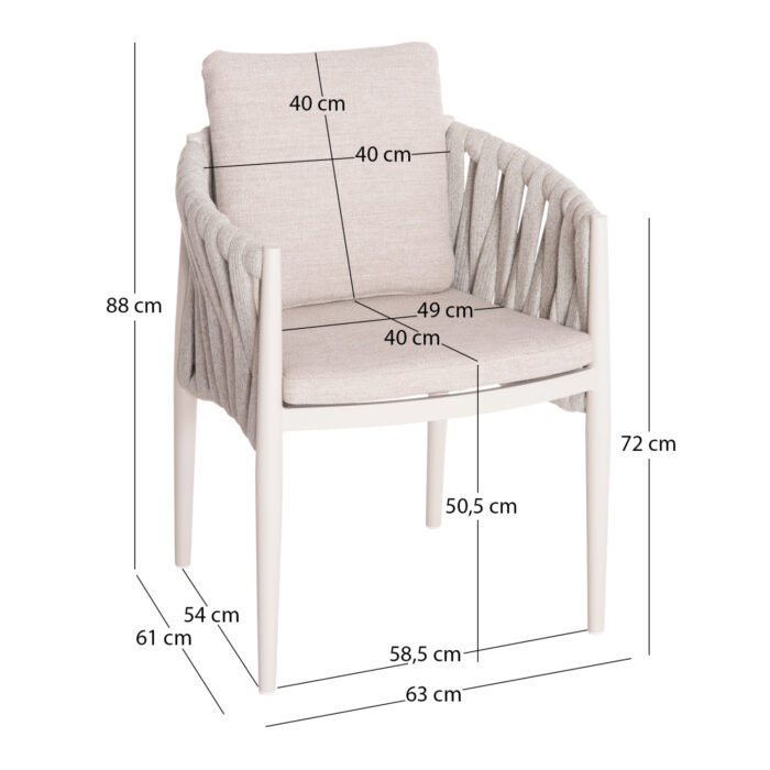 DINING ARMCHAIR KWEEN SM6210.02 CREAM WHITE ALUMINUM-BEIGE P.E.STRAP ROPE-OLEFIN FABRIC 59x60x76Hcm. - Image 2