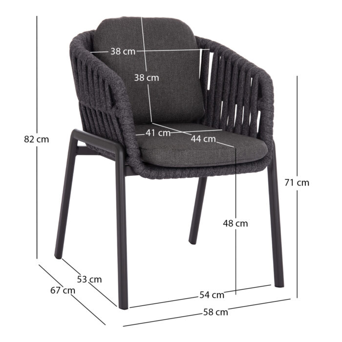 DINING ARMCHAIR EOS SM6212.01 DARK GREY ALUMINUM-STRAPS-OLEFIN FABRIC 65x62x80Hcm. - Image 2