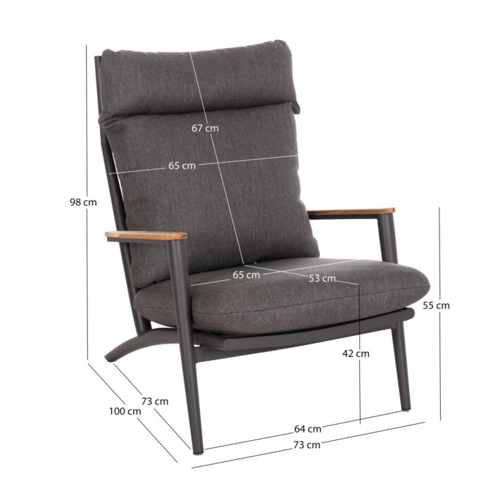 LOUNGE ARMCHAIR ZODIAC SM6213.01 ALUMINUM-ROPE-OLEFIN IN DARK GREY-TEAK WOOD ARMRESTS 76x77,5x97Hcm. - Image 2