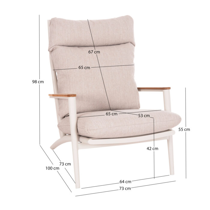 LOUNGE ARMCHAIR ZODIAC SM6213.02 CREAM WHITE ALUMINUM-ROPE-OLEFIN IN BEIGE-TEAK WOOD ARMRESTS 76x77,5x97Hcm. - Image 2