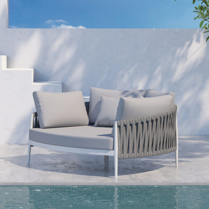 DAYBED SERIES POLARIS SM6215.02 ALUMINUM IN CREAM WHITE-STRAP ROPE & OLEFIN IN BEIGE 164x144x84Hcm. - Image 2