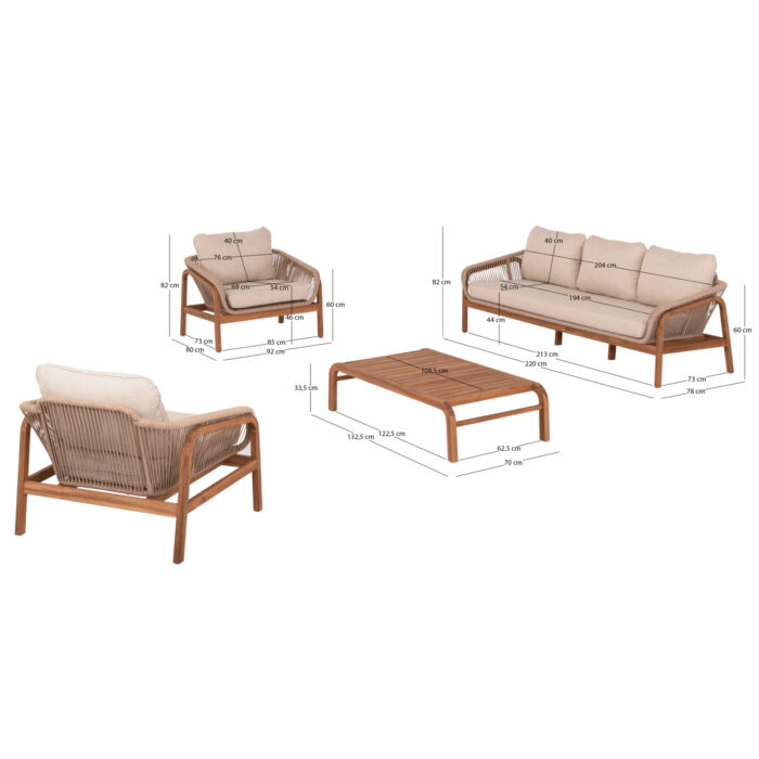 OUTDOOR LOUNGE SET 4PCS SERIES OASIS SM6224 ACACIA WOOD-ALUMINUM & ROPE IN BEIGE - Image 2