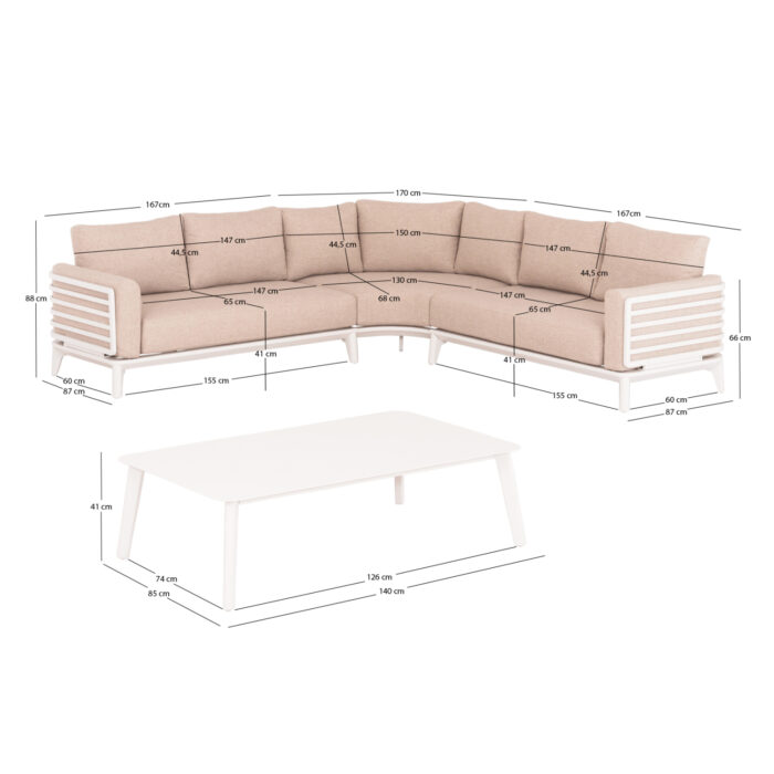 OUTDOOR LOUNGE SET 4PCS ORION CORNER SM6191.02 WHITE ALUMINUM & BEIGE OLEFIN - Image 2