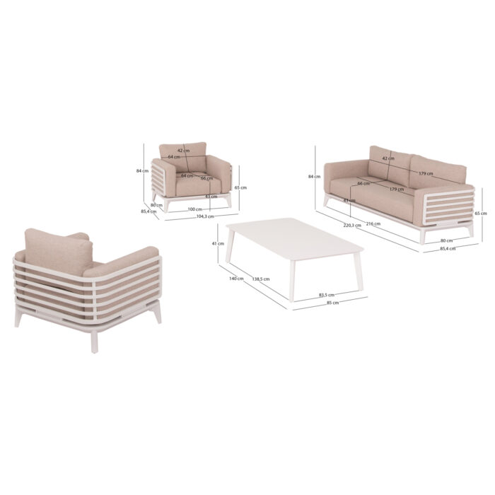 OUTDOOR LOUNGE SET 4PCS ORION SM6192.02 WHITE ALUMINUM & BEIGE OLEFIN - Image 2