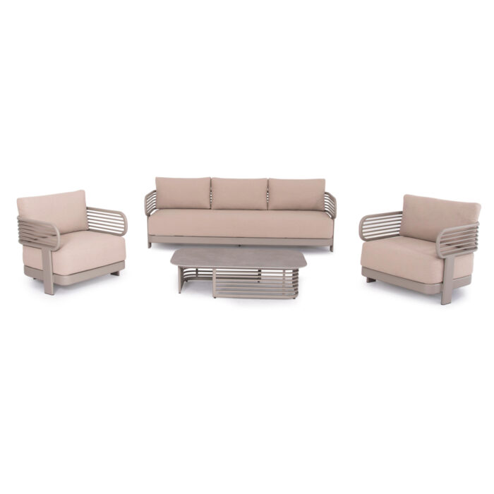 OUTDOOR LOUNGE SET 4PCS AURA SM6193.04 CHAMPAGNE COLORED ALUMINUM-OLEFIN FABRIC-ROCK BEAM TOP - Image 2