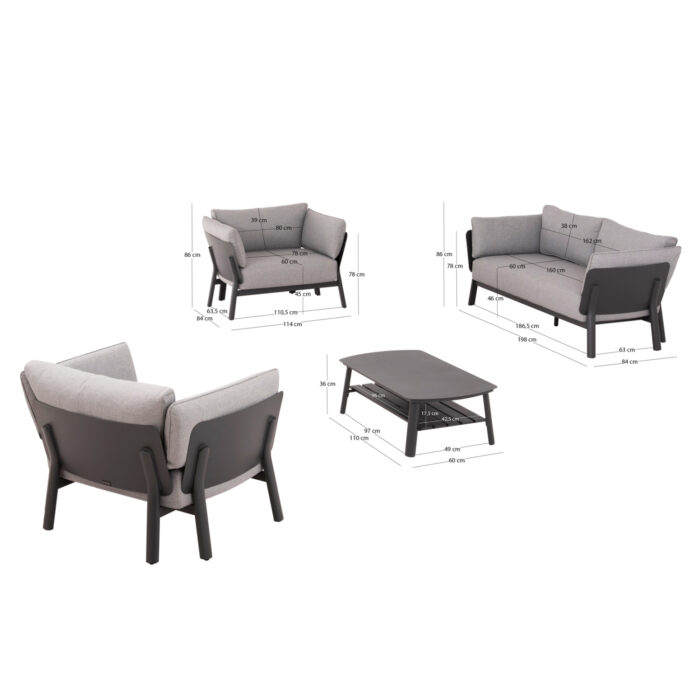 OUTDOOR LOUNGE SET 4PCS ENASTRON SM6194.01 DARK GREY ALUMINUM & GREY OLEFIN FABRIC - Image 2