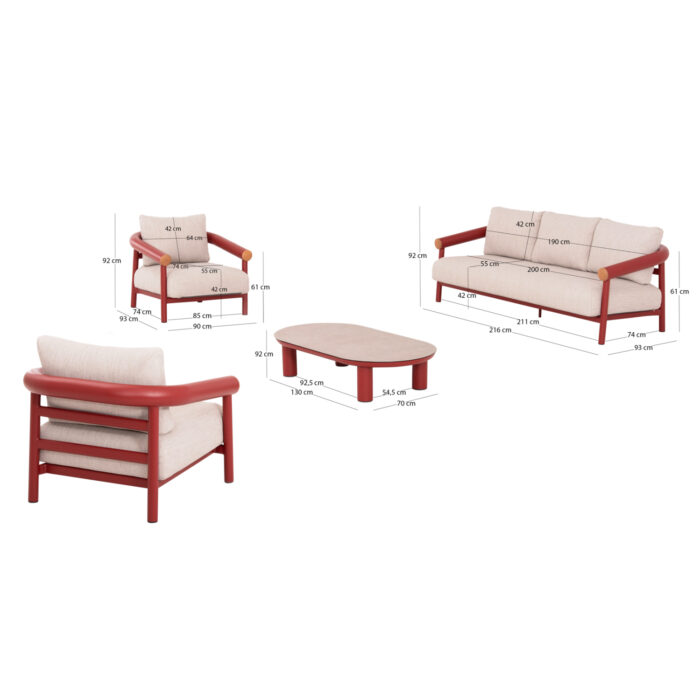 OUTDOOR LOUNGE SET 4PCS EUTOPIA SM6237.05 ALUMINUM IN RED-OLEFIN IN BEIGE-PRINTED GLASS - Image 2