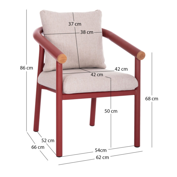 DINING CHAIR SERIES EUTOPIA SM6239.05 ALUMINUM IN RED-BEIGE OLEFIN FABRIC 62x66x78Hcm. - Image 2