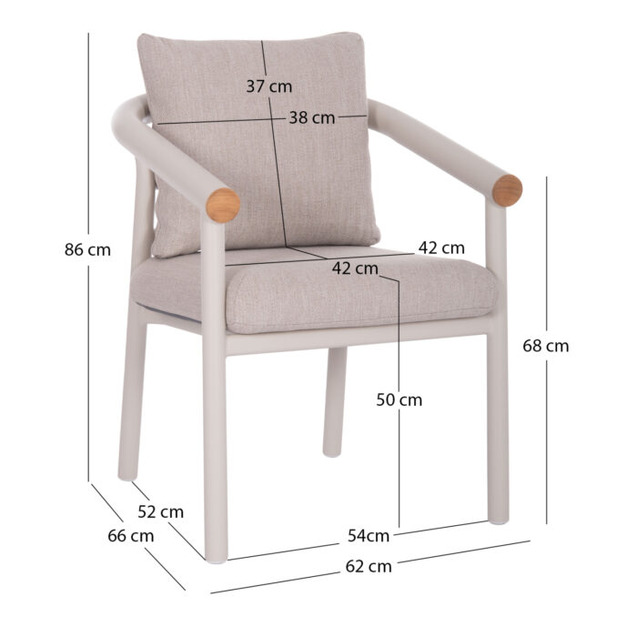 DINING CHAIR SERIES EUTOPIA SM6239.02 CREAM WHITE ALUMINUM-BEIGE OLEFIN FABRIC 62x66x78Hcm. - Image 2