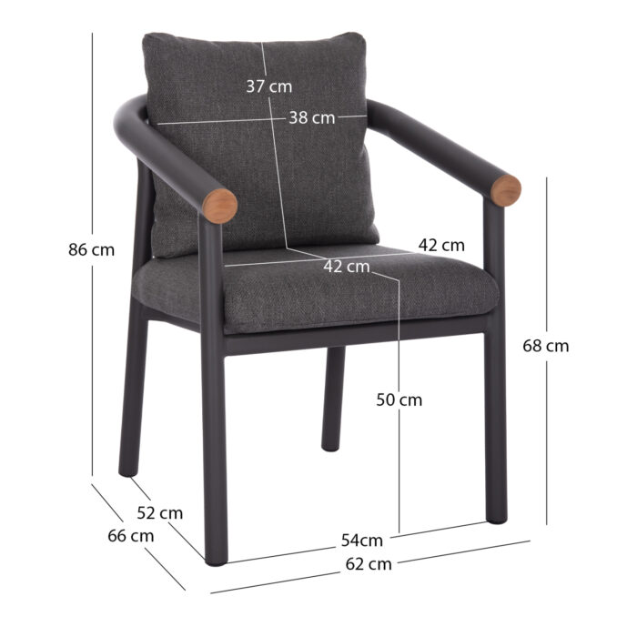 DINING CHAIR SERIES EUTOPIA SM6239.01 DARK GREY ALUMINUM & OLEFIN FABRIC 62x66x78Hcm. - Image 2