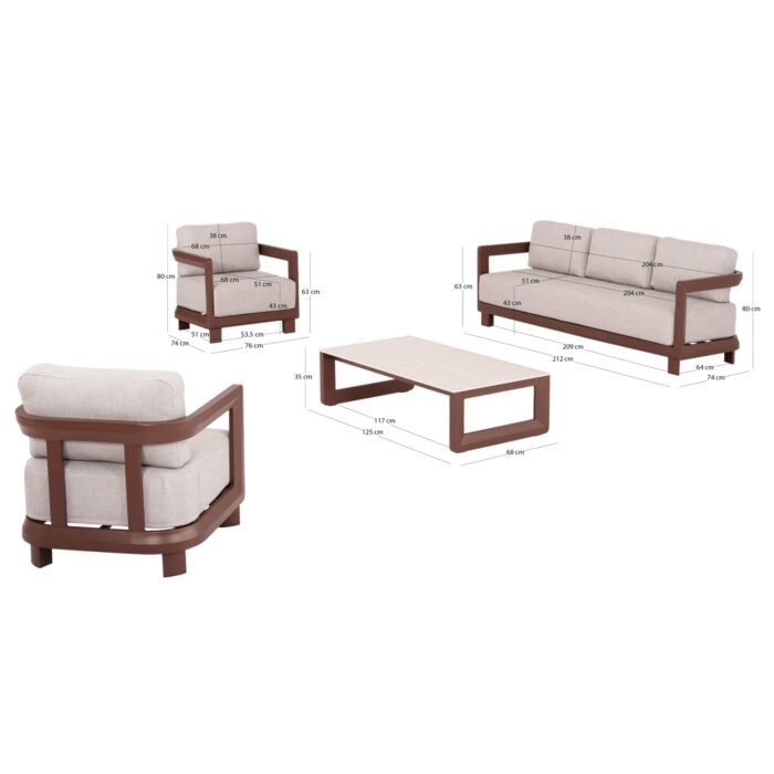 OUTDOOR LOUNGE SET 4PCS SERIES LEGACY SM6254.07 ALUMINUM IN TERRACOTA COLOR-CREAM WHITE SINTERED STONE - Image 2