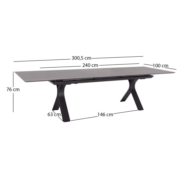 EXPANDABLE ALUMINUM DINING TABLE ANDROMEDA (L) SM6184.02 FRAME & SINTERED STONE TOP IN GREY COLOR 240-300x100x76.5H - Image 2