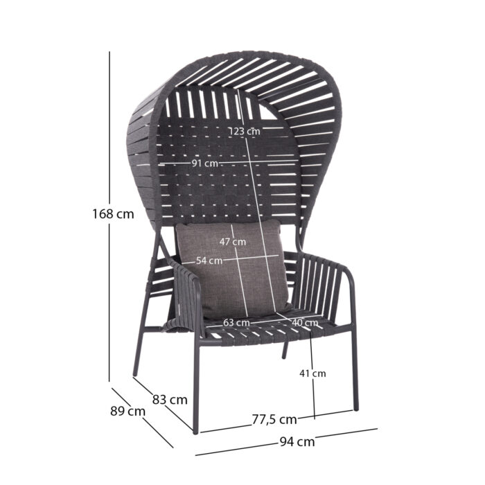 ALUMINUM ARMCHAIR STUNNER SM6323.02 ANTHRACITE FRAME-STRAP ROPE-CUSHIONS 95x106x165Hcm. - Image 2