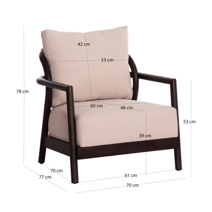 ARMCHAIR PRISTINE SM9964 MAHOGANY WOOD IN BLACK-ROPE-CREAM WHITE CUSHION 70x77x71,5Hcm. - Image 2