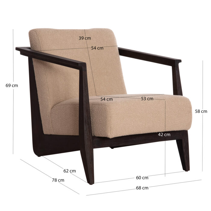 ARMCHAIR CYNTHIA SM9966 MAHOGANY WOOD IN BLACK-CREAM WHITE CUSHIONS 65x75x60Hcm. - Image 2