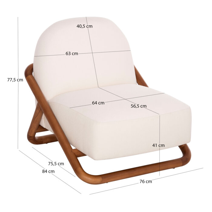 ARMCHAIR LOUNGE RAMROD SM9967 TEAK WOOD IN NATURAL-CREAM WHITE BOUCLE 75x87x79Hcm. - Image 2