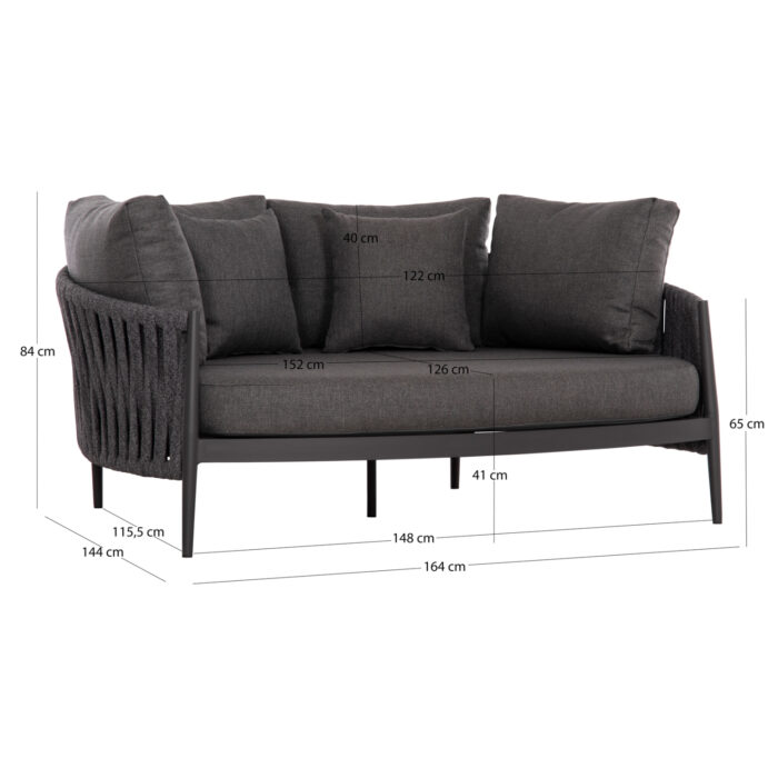 DAYBED SERIES POLARIS SM6215.01 ALUMINUM-STRAP ROPE & OLEFIN IN ANTHRACITE 164x144x84Hcm. - Image 2