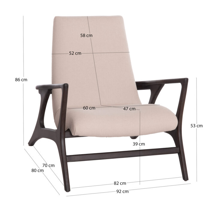 ARMCHAIR LOUNGE ARYA SM9969 TEAK WOOD IN BLACK-CREAM WHITE BOUCLE FABRIC 79x88x83Hcm. - Image 2