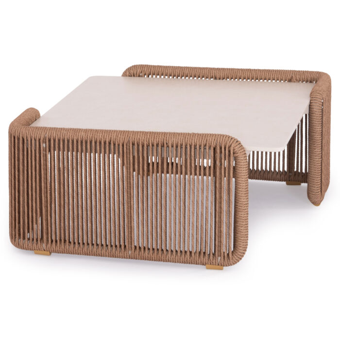 ALUMINUM COFFEE TABLE SERIES DESTINY SM6171 WICKER ROPE-SINTERED STONE TOP 88x88x39,5Hcm. - Image 3