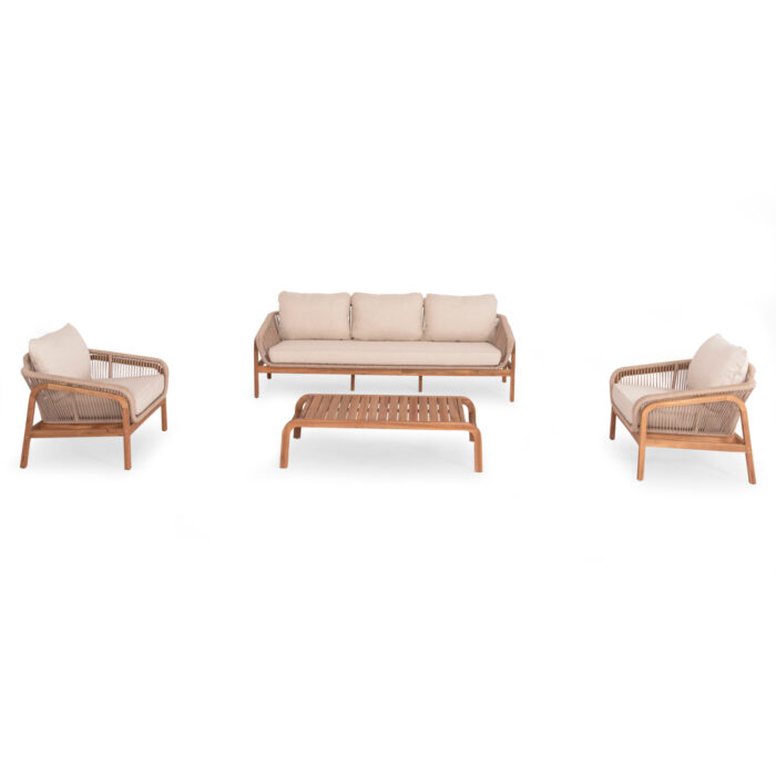 OUTDOOR LOUNGE SET 4PCS SERIES OASIS SM6224 ACACIA WOOD-ALUMINUM & ROPE IN BEIGE - Image 3