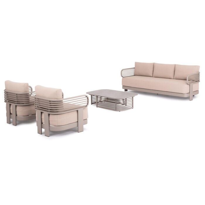 OUTDOOR LOUNGE SET 4PCS AURA SM6193.04 CHAMPAGNE COLORED ALUMINUM-OLEFIN FABRIC-ROCK BEAM TOP - Image 3
