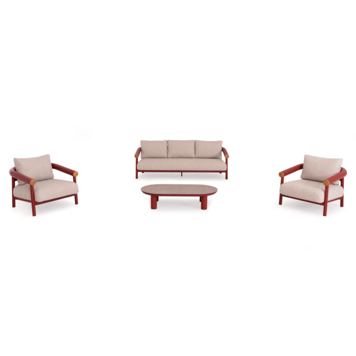 OUTDOOR LOUNGE SET 4PCS EUTOPIA SM6237.05 ALUMINUM IN RED-OLEFIN IN BEIGE-PRINTED GLASS - Image 3
