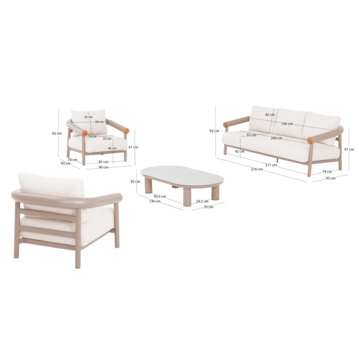 OUTDOOR LOUNGE SET 4PCS EUTOPIA SM6237.02 ALUMINUM IN CREAM WHITE-OLEFIN IN BEIGE-PRINTED GLASS - Image 3