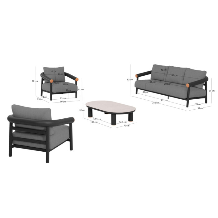 OUTDOOR LOUNGE SET 4PCS EUTOPIA SM6237.01 ALUMINUM-OLEFIN-PRINTED GLASS IN DARK GREY - Image 3